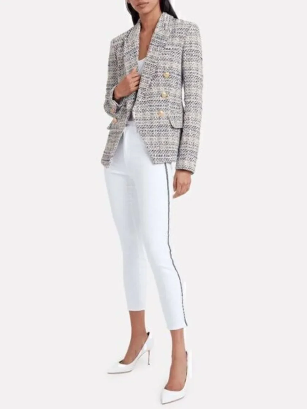 L'agence Womens White Margot High Rise Velvet Stripes Skinny Jeans Size 24